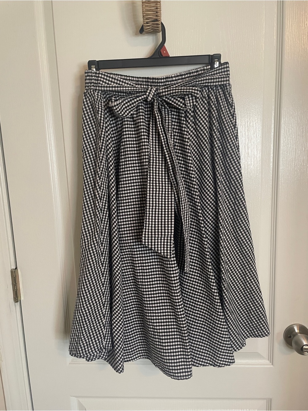 Indigo Soul Black & White Gingham Tie-Waist Midi Skirt Size M